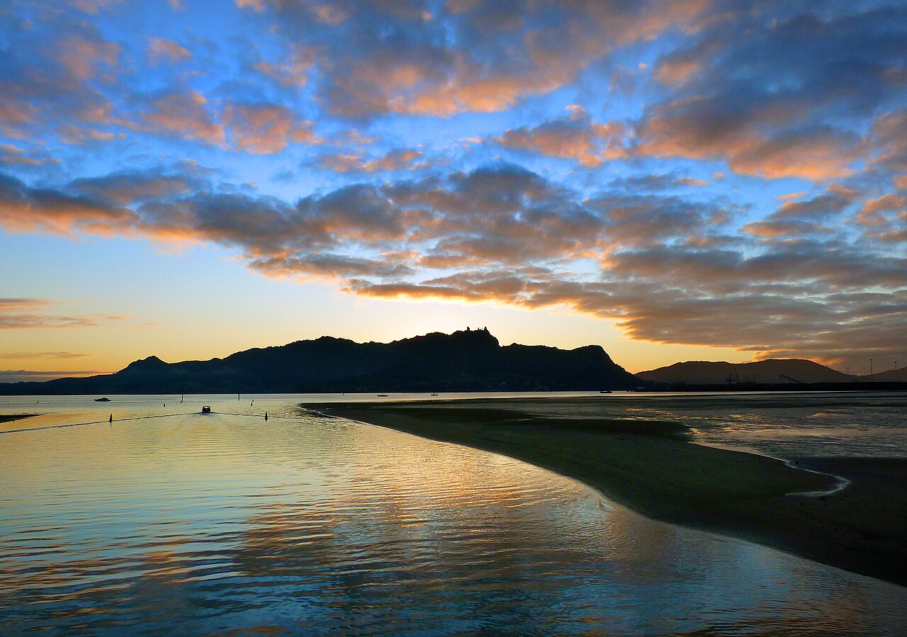 Dawn over Whangarei Harbour with Mount Manaia on the skyline